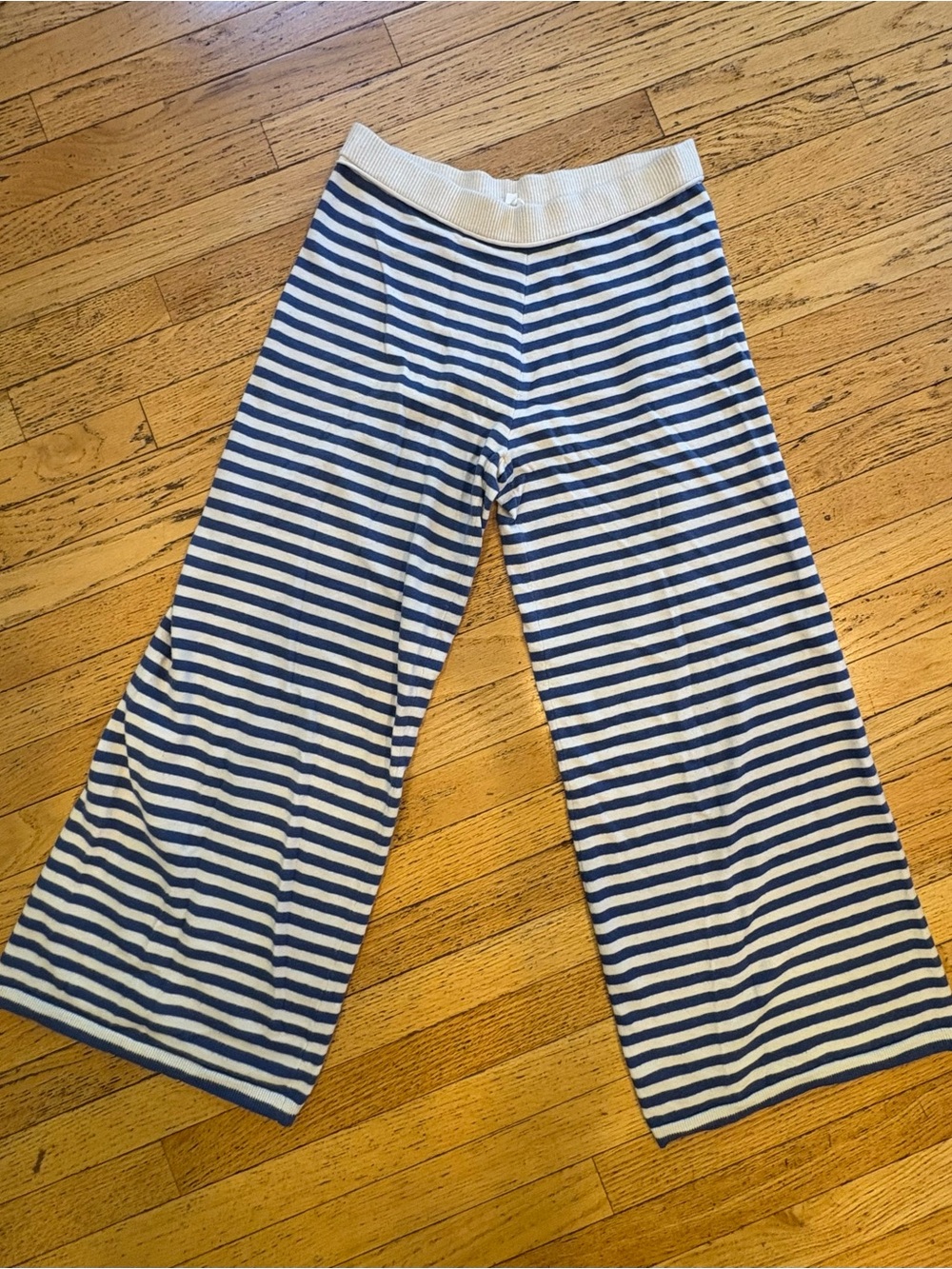 Aerie “sunday soft” wide leg striped knit pajama pants.